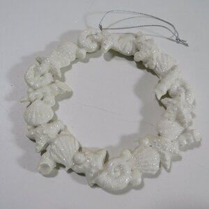Ceramic Seashell Wreath Ornament, Glittered, Great Detail